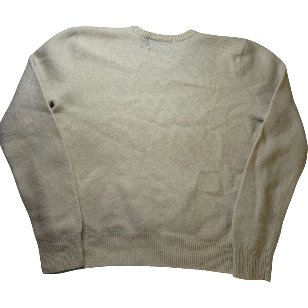 Polo Ralph Lauren V-Neck Sweater Mens M Cream Fair 100% Lambswool Knit Pullover